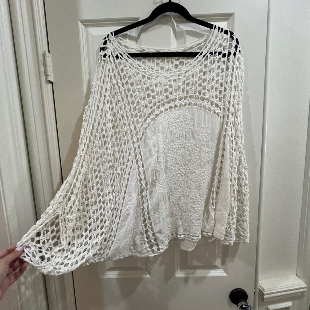 White Crochet Poncho Top